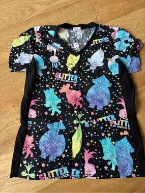 Disney scrub top trolls womens XS